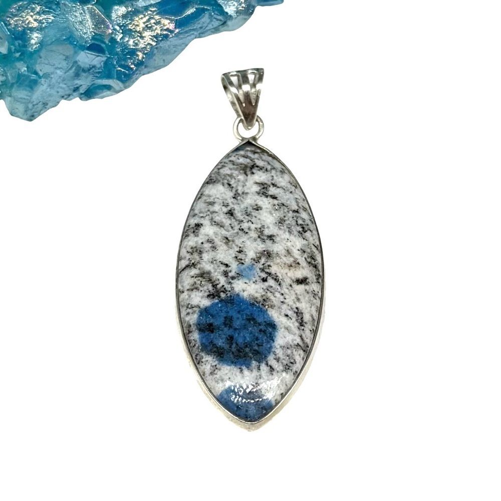 K2 Solid Sterling Silver Necklace Pendant Azurite in Granite Natural Stone